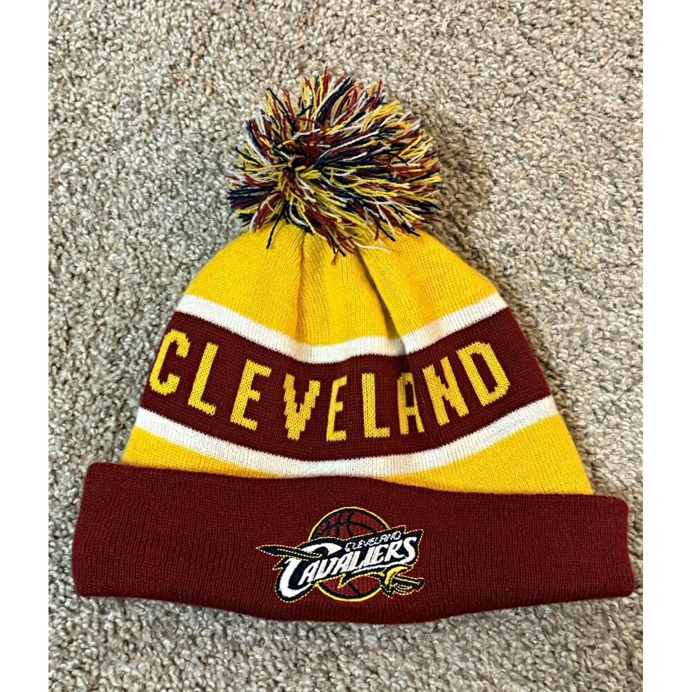 Cleveland Cavaliers NBA Knit Beanie Hat w/ Pom Pom Yellow/Wine